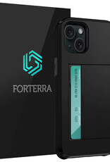 Forterra Hoesje Geschikt voor iPhone 15 Pashouder Hard Case Hoes - Hoes Geschikt voor iPhone 15 Hoesje Back Cover Met Pasjeshouder - Zwart