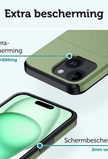 Forterra Hoesje Geschikt voor iPhone 15 Pashouder Hard Case Hoes Met Screenprotector - Hoes Geschikt voor iPhone 15 Hoesje Back Cover Met Pasjeshouder - Donker Groen