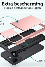 Forterra Hoesje Geschikt voor iPhone 15 Pashouder Hard Case Hoes Met Screenprotector - Hoes Geschikt voor iPhone 15 Hoesje Back Cover Met Pasjeshouder - Rosé Goud