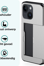 Forterra Hoesje Geschikt voor iPhone 15 Pashouder Hard Case Hoes Met 2x Screenprotector - Hoes Geschikt voor iPhone 15 Hoesje Back Cover Met Pasjeshouder - Grijs
