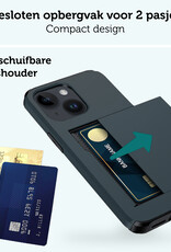 Forterra Hoesje Geschikt voor iPhone 15 Plus Pashouder Hard Case Hoes Met Screenprotector - Hoes Geschikt voor iPhone 15 Plus Hoesje Back Cover Met Pasjeshouder - Donker Blauw