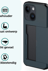 Forterra Hoesje Geschikt voor iPhone 15 Plus Pashouder Hard Case Hoes Met Screenprotector - Hoes Geschikt voor iPhone 15 Plus Hoesje Back Cover Met Pasjeshouder - Donker Blauw