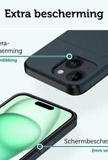 Forterra Hoesje Geschikt voor iPhone 15 Plus Pashouder Hard Case Hoes Met Screenprotector - Hoes Geschikt voor iPhone 15 Plus Hoesje Back Cover Met Pasjeshouder - Donker Blauw