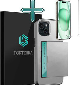 Forterra Forterra iPhone 15 Plus Hoesje Pashouder Hard Met Screenprotector - Grijs