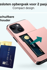 Forterra Hoesje Geschikt voor iPhone 15 Plus Pashouder Hard Case Hoes Met Screenprotector - Hoes Geschikt voor iPhone 15 Plus Hoesje Back Cover Met Pasjeshouder - Rosé Goud