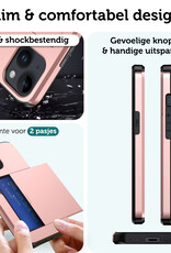Forterra Hoesje Geschikt voor iPhone 15 Plus Pashouder Hard Case Hoes Met Screenprotector - Hoes Geschikt voor iPhone 15 Plus Hoesje Back Cover Met Pasjeshouder - Rosé Goud