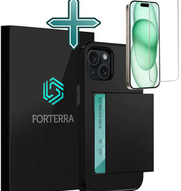 Forterra Forterra iPhone 15 Plus Hoesje Pashouder Hard Met Screenprotector - Zwart