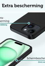 Forterra Hoesje Geschikt voor iPhone 15 Plus Pashouder Hard Case Hoes Met Screenprotector - Hoes Geschikt voor iPhone 15 Plus Hoesje Back Cover Met Pasjeshouder - Zwart