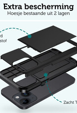 Forterra Hoesje Geschikt voor iPhone 15 Plus Pashouder Hard Case Hoes Met Screenprotector - Hoes Geschikt voor iPhone 15 Plus Hoesje Back Cover Met Pasjeshouder - Zwart