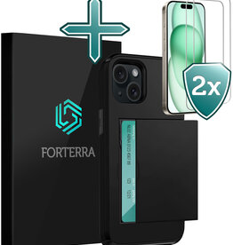 Forterra Forterra iPhone 15 Plus Hoesje Pashouder Hard Met 2x Screenprotector - Zwart