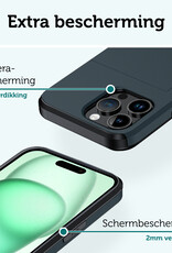 Forterra Hoesje Geschikt voor iPhone 15 Pro Pashouder Hard Case Hoes Met Screenprotector - Hoes Geschikt voor iPhone 15 Pro Hoesje Back Cover Met Pasjeshouder - Donker Blauw