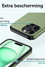 Forterra Hoesje Geschikt voor iPhone 15 Pro Pashouder Hard Case Hoes Met Screenprotector - Hoes Geschikt voor iPhone 15 Pro Hoesje Back Cover Met Pasjeshouder - Donker Groen