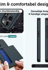 Forterra Hoesje Geschikt voor iPhone 15 Pro Pashouder Hard Case Hoes Met 2x Screenprotector - Hoes Geschikt voor iPhone 15 Pro Hoesje Back Cover Met Pasjeshouder - Donker Blauw