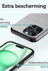 Forterra Hoesje Geschikt voor iPhone 15 Pro Pashouder Hard Case Hoes Met 2x Screenprotector - Hoes Geschikt voor iPhone 15 Pro Hoesje Back Cover Met Pasjeshouder - Grijs