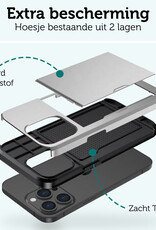 Forterra Hoesje Geschikt voor iPhone 15 Pro Pashouder Hard Case Hoes Met 2x Screenprotector - Hoes Geschikt voor iPhone 15 Pro Hoesje Back Cover Met Pasjeshouder - Grijs