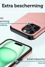 Forterra Hoesje Geschikt voor iPhone 15 Pro Pashouder Hard Case Hoes Met 2x Screenprotector - Hoes Geschikt voor iPhone 15 Pro Hoesje Back Cover Met Pasjeshouder - Rosé Goud