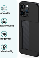 Forterra Hoesje Geschikt voor iPhone 15 Pro Pashouder Hard Case Hoes Met 2x Screenprotector - Hoes Geschikt voor iPhone 15 Pro Hoesje Back Cover Met Pasjeshouder - Zwart