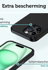 Forterra Hoesje Geschikt voor iPhone 15 Pro Pashouder Hard Case Hoes Met 2x Screenprotector - Hoes Geschikt voor iPhone 15 Pro Hoesje Back Cover Met Pasjeshouder - Zwart