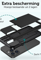 Forterra Hoesje Geschikt voor iPhone 15 Pro Pashouder Hard Case Hoes Met 2x Screenprotector - Hoes Geschikt voor iPhone 15 Pro Hoesje Back Cover Met Pasjeshouder - Zwart