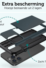 Forterra Hoesje Geschikt voor iPhone 15 Pro Max Pashouder Hard Case Hoes Met Screenprotector - Hoes Geschikt voor iPhone 15 Pro Max Hoesje Back Cover Met Pasjeshouder - Donker Blauw
