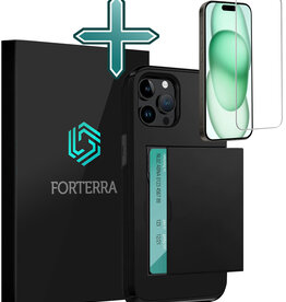 Forterra Forterra iPhone 15 Pro Max Hoesje Pashouder Hard Met Screenprotector - Zwart