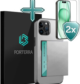 Forterra Forterra iPhone 15 Pro Max Hoesje Pashouder Hard Met 2x Screenprotector - Grijs