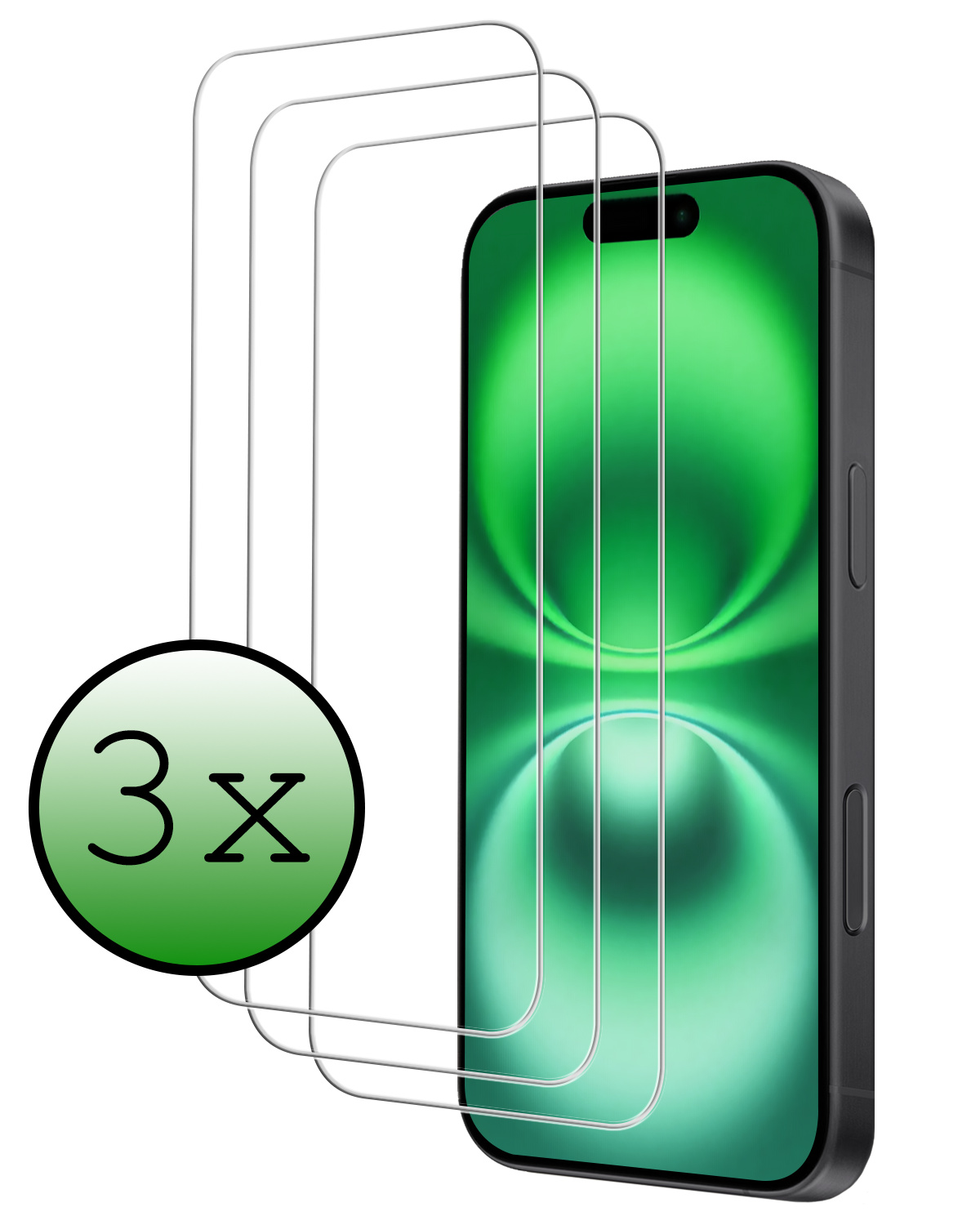 BASEY. Screenprotector Geschikt voor iPhone 16 Plus Screenprotector Tempered Glass Beschermglas Dichte Notch - Screenprotector Geschikt voor iPhone 16 Plus Screen Protector - 3 Stuks