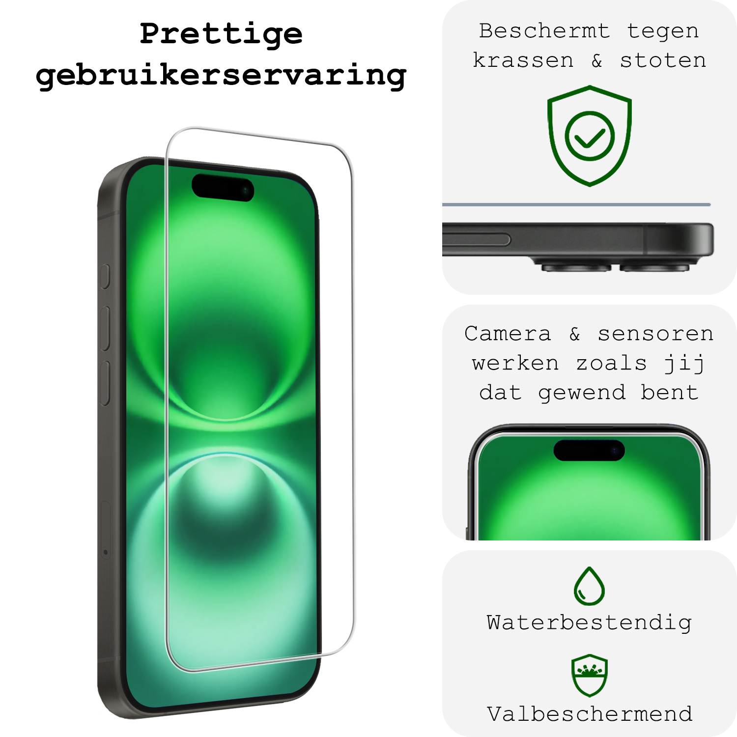 BASEY. Screenprotector Geschikt voor iPhone 16 Plus Screenprotector Tempered Glass Beschermglas Dichte Notch - Screenprotector Geschikt voor iPhone 16 Plus Screen Protector - 3 Stuks