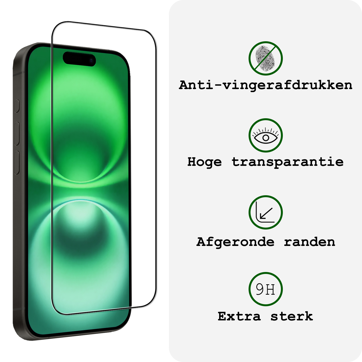 BASEY. Screenprotector Geschikt voor iPhone 16 Screenprotector Beschermglas Full Cover - Screenprotector Geschikt voor iPhone 16 Screen Protector Full Cover - 2 Stuks