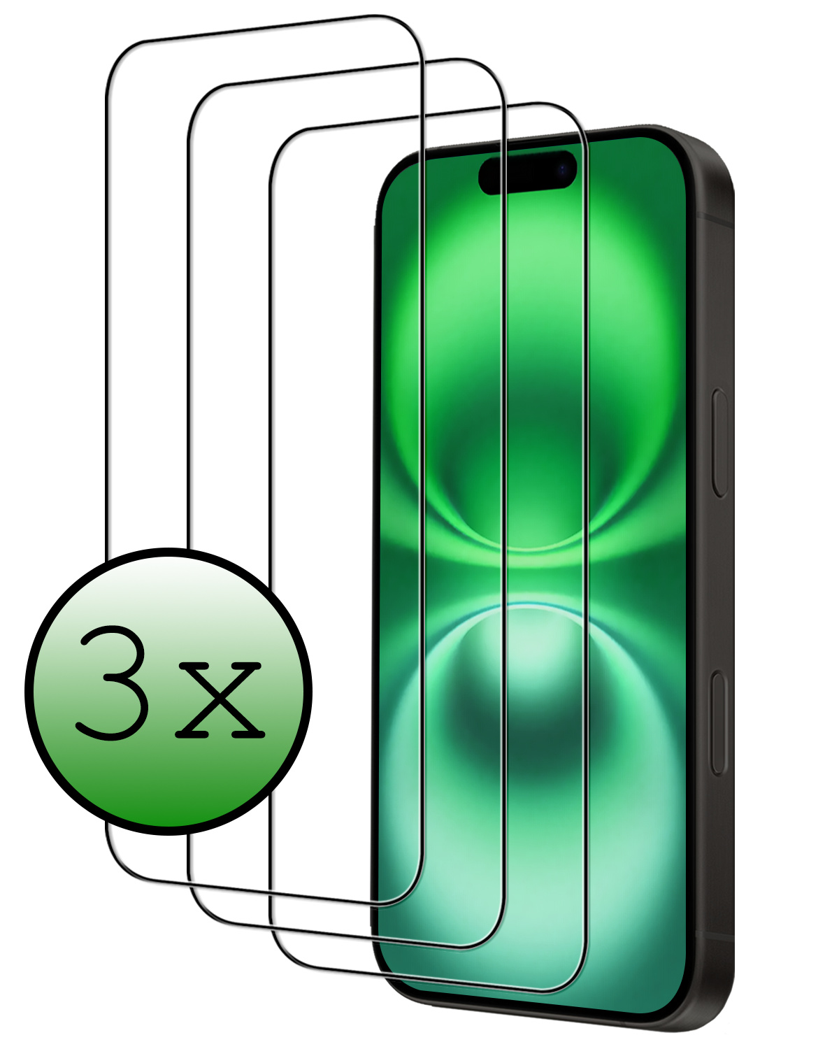 BASEY. Screenprotector Geschikt voor iPhone 16 Screenprotector Beschermglas Full Cover - Screenprotector Geschikt voor iPhone 16 Screen Protector Full Cover - 3 Stuks