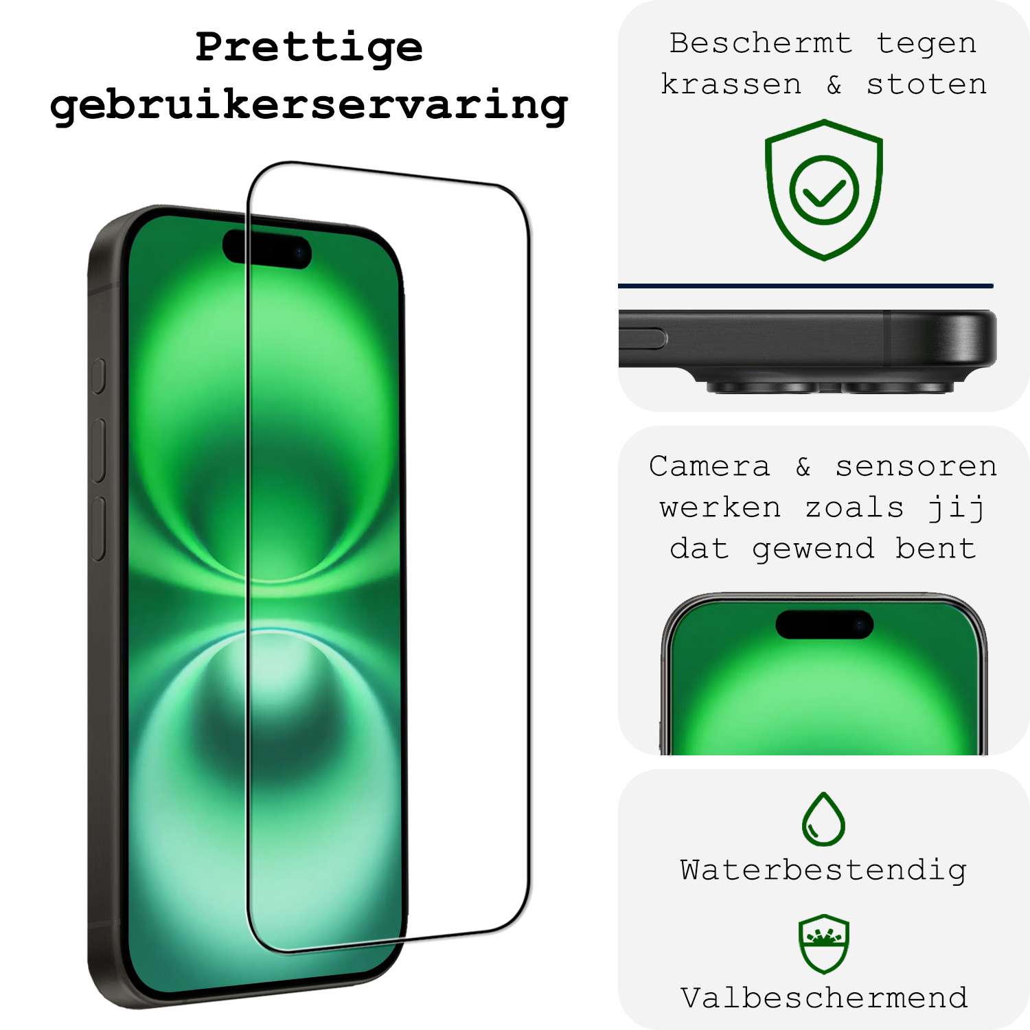 BASEY. Screenprotector Geschikt voor iPhone 16 Screenprotector Beschermglas Full Cover - Screenprotector Geschikt voor iPhone 16 Screen Protector Full Cover - 3 Stuks