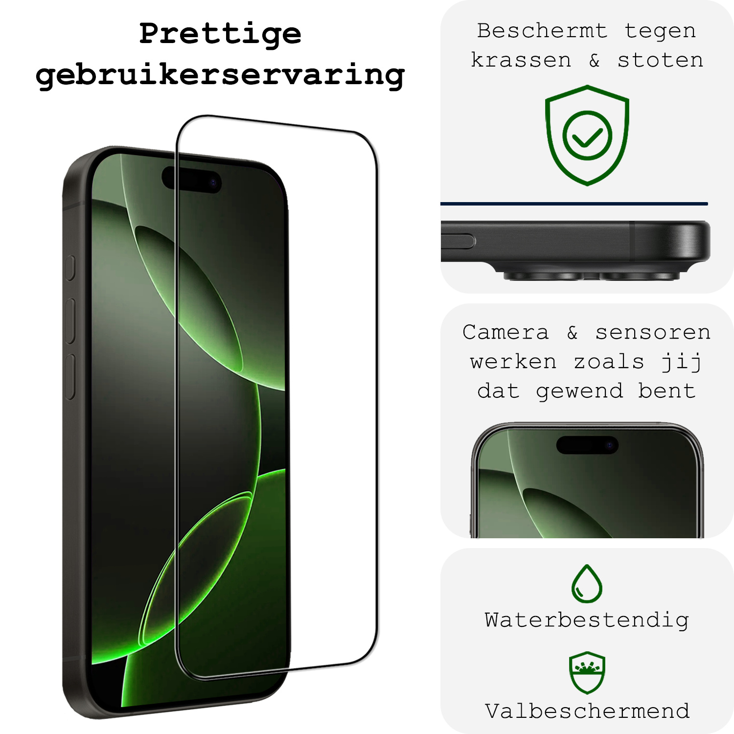 BASEY. Screenprotector Geschikt voor iPhone 16 Pro Screenprotector Beschermglas Full Cover - Screenprotector Geschikt voor iPhone 16 Pro Screen Protector Full Cover - 2 Stuks