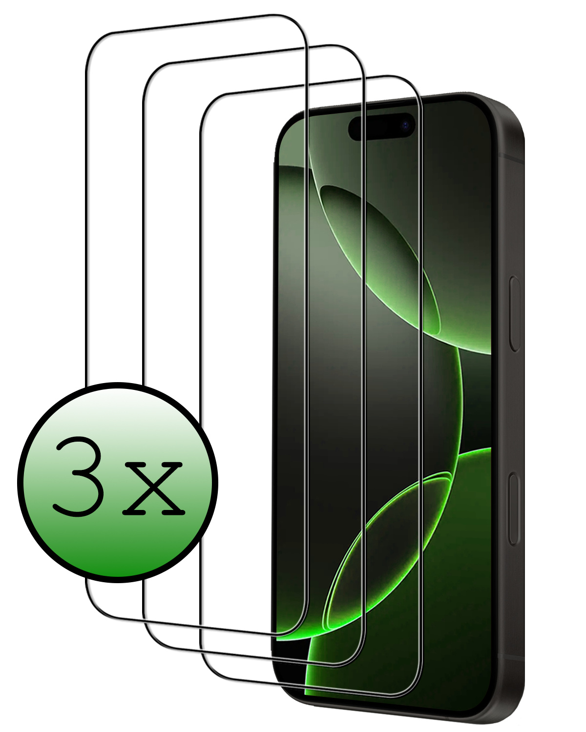 BASEY. Screenprotector Geschikt voor iPhone 16 Pro Screenprotector Beschermglas Full Cover - Screenprotector Geschikt voor iPhone 16 Pro Screen Protector Full Cover - 3 Stuks