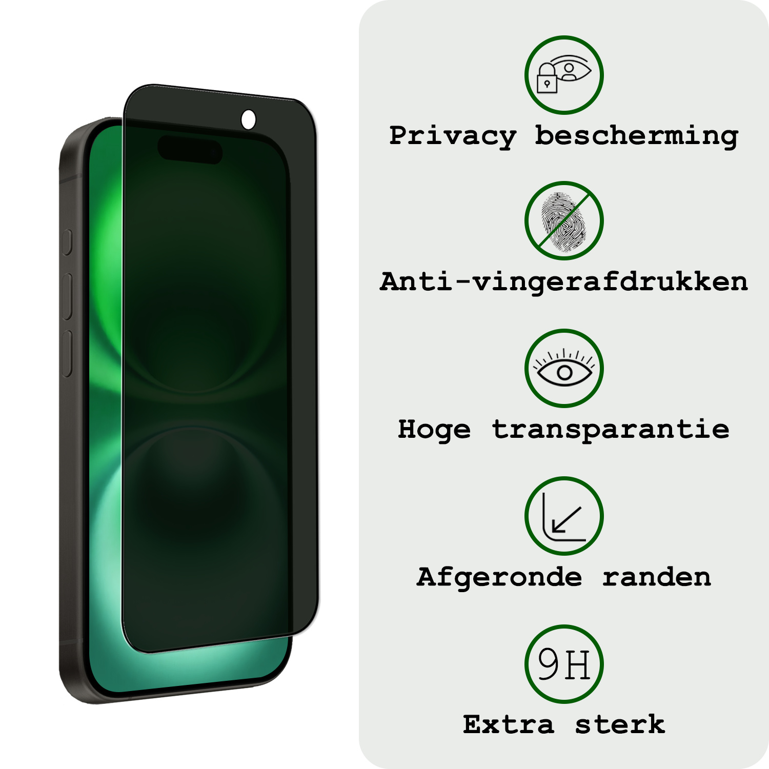 BASEY. Screenprotector Geschikt voor iPhone 16 Plus Screenprotector Privacy Beschermglas - Screenprotector Geschikt voor iPhone 16 Plus Screen Protector Full Screen Privacy - 2 Stuks