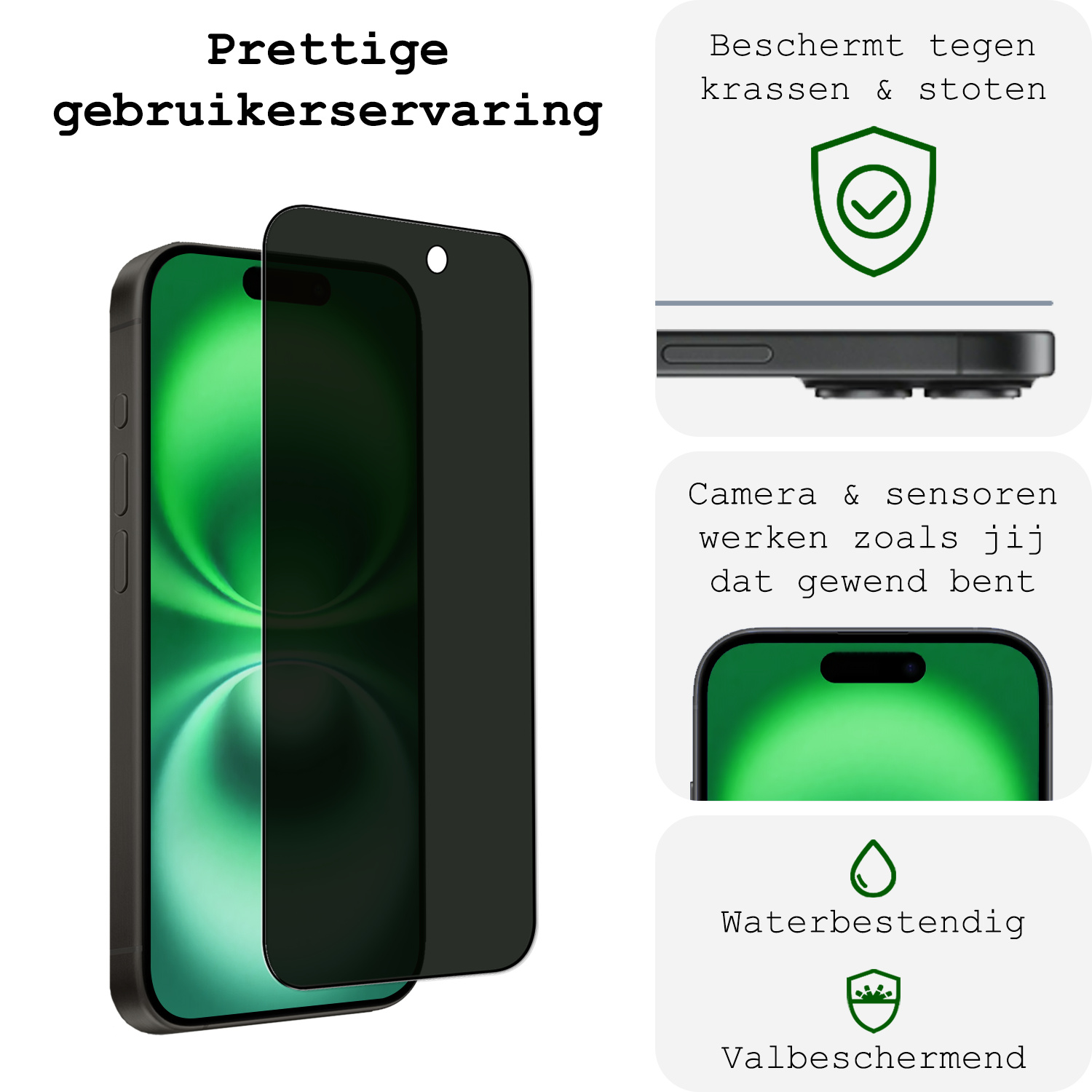 BASEY. Screenprotector Geschikt voor iPhone 16 Plus Screenprotector Privacy Beschermglas - Screenprotector Geschikt voor iPhone 16 Plus Screen Protector Full Screen Privacy - 2 Stuks