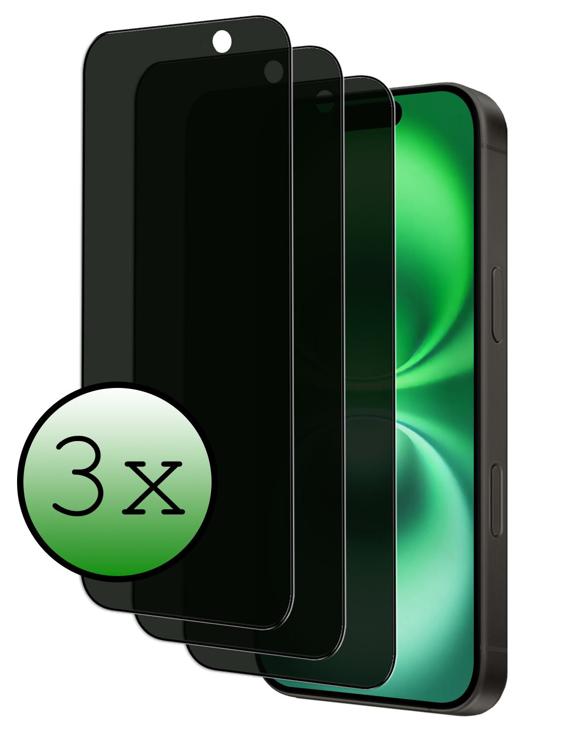 BASEY. Screenprotector Geschikt voor iPhone 16 Plus Screenprotector Privacy Beschermglas - Screenprotector Geschikt voor iPhone 16 Plus Screen Protector Full Screen Privacy - 3 Stuks
