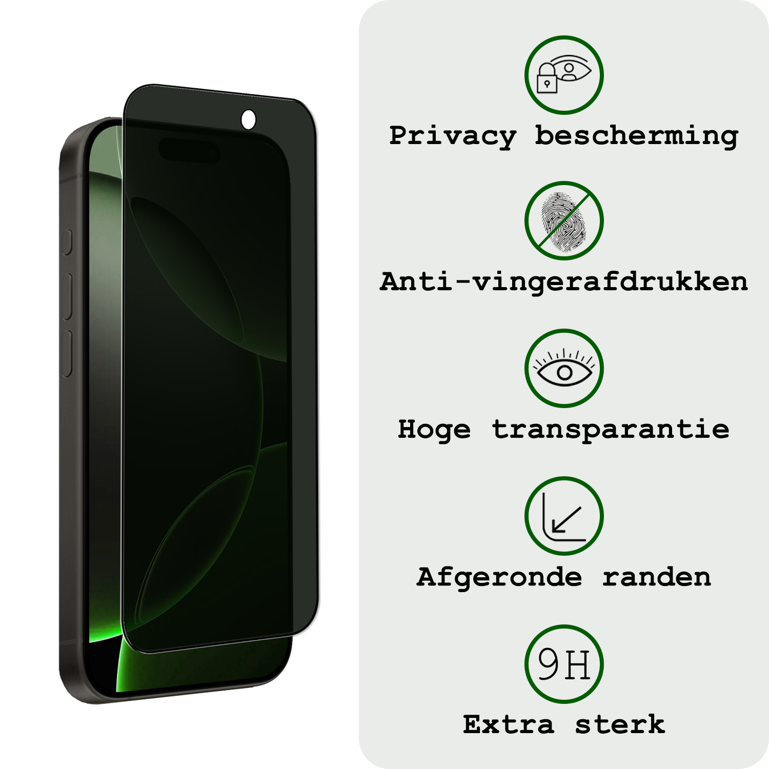 BASEY. Screenprotector Geschikt voor iPhone 16 Pro Screenprotector Privacy Beschermglas - Screenprotector Geschikt voor iPhone 16 Pro Screen Protector Full Screen Privacy