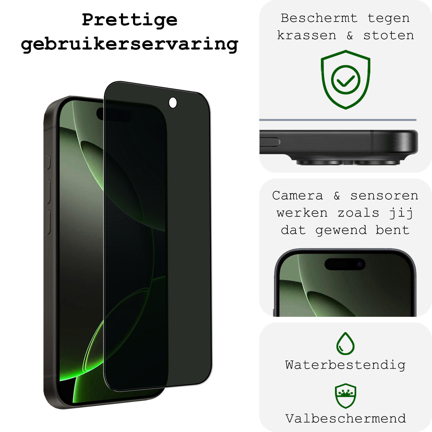 BASEY. Screenprotector Geschikt voor iPhone 16 Pro Screenprotector Privacy Beschermglas - Screenprotector Geschikt voor iPhone 16 Pro Screen Protector Full Screen Privacy - 3 Stuks