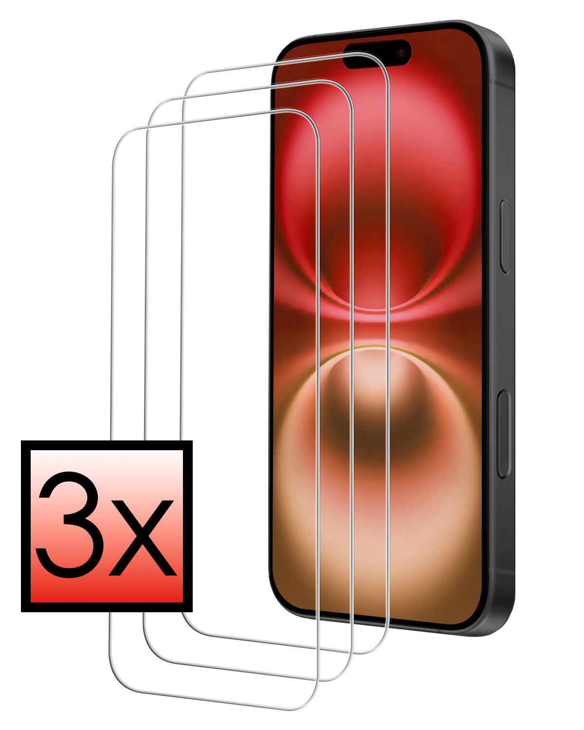 NoXx Screenprotector Geschikt voor iPhone 16 Screenprotector Tempered Glass Gehard Glas Full Screen Display Cover - 3x