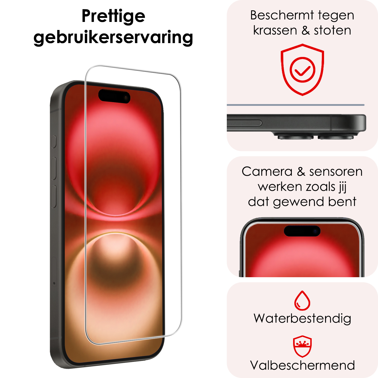 NoXx Screenprotector Geschikt voor iPhone 16 Plus Screenprotector Tempered Glass Gehard Glas Full Screen Display Cover