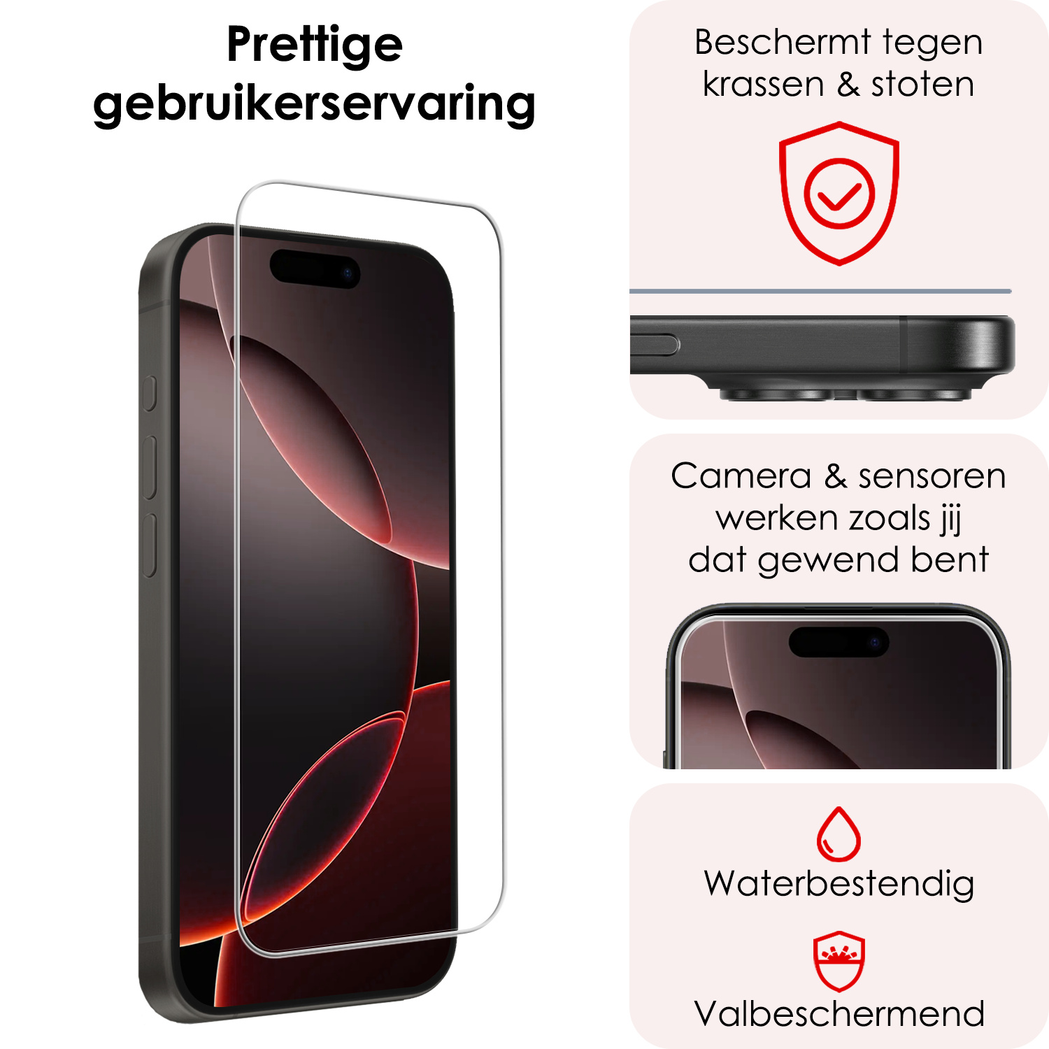 NoXx Screenprotector Geschikt voor iPhone 16 Pro Screenprotector Tempered Glass Gehard Glas Full Screen Display Cover - 2x