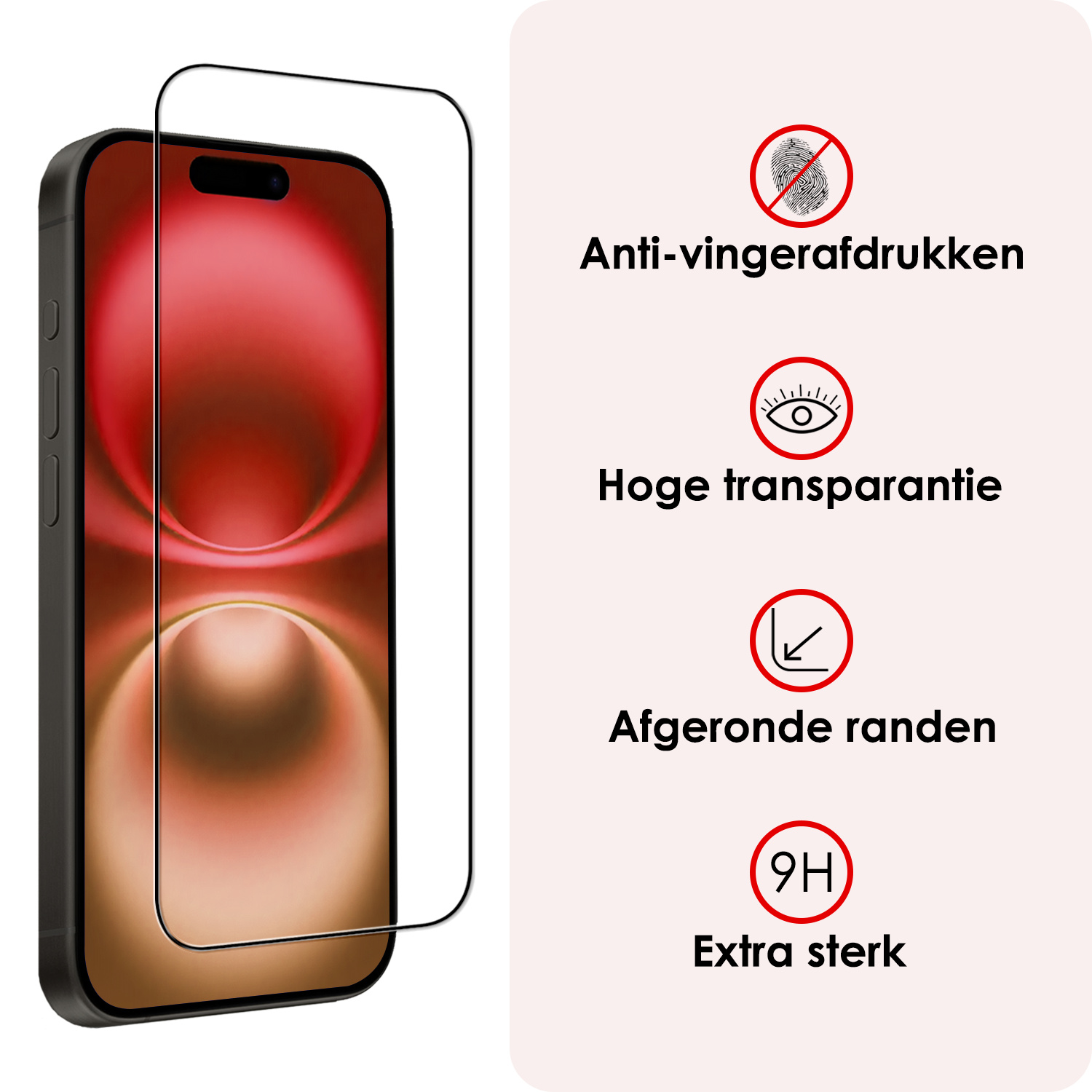 NoXx Screenprotector Geschikt voor iPhone 16 Screenprotector Tempered Glass Gehard Glas Full Cover - 3x