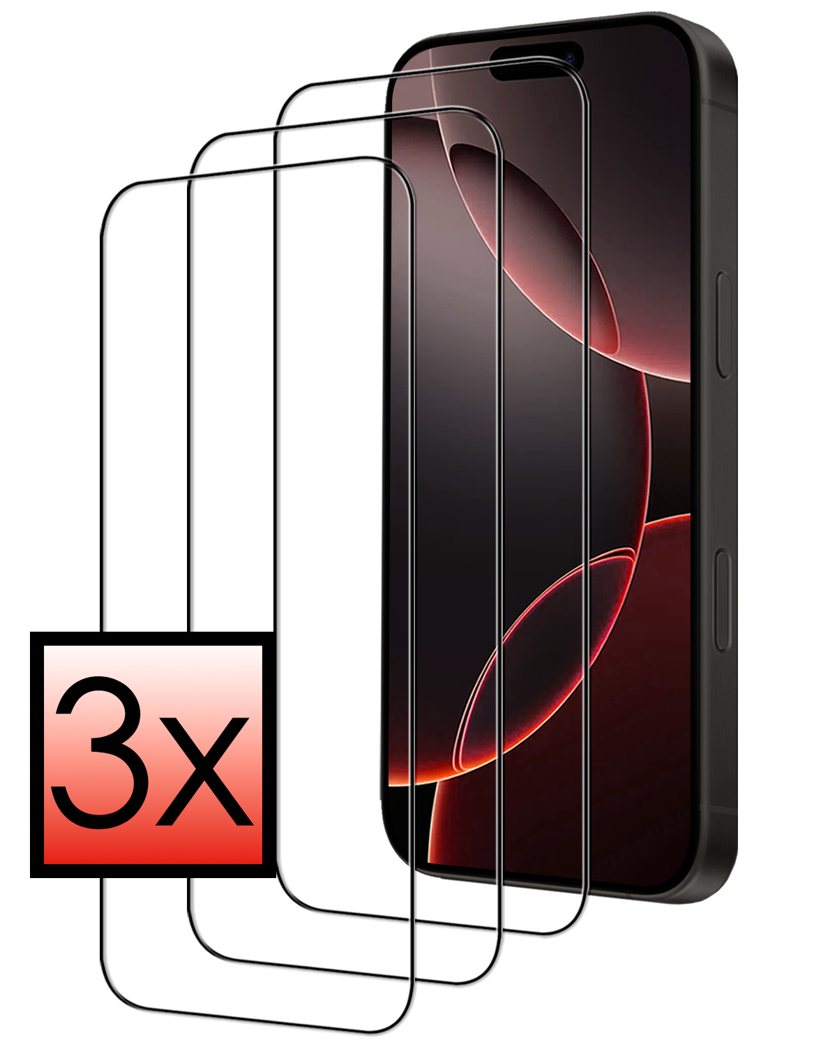 NoXx Screenprotector Geschikt voor iPhone 16 Pro Screenprotector Tempered Glass Gehard Glas Full Cover - 3x