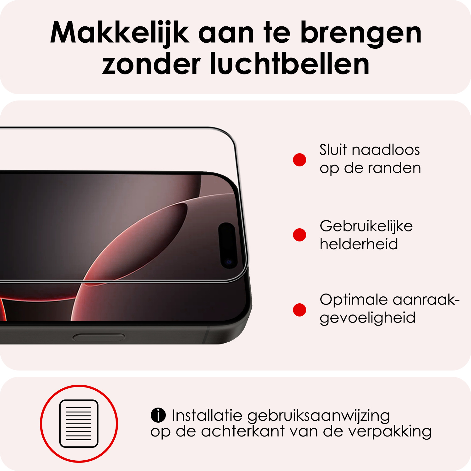 NoXx Screenprotector Geschikt voor iPhone 16 Pro Screenprotector Tempered Glass Gehard Glas Full Cover - 3x