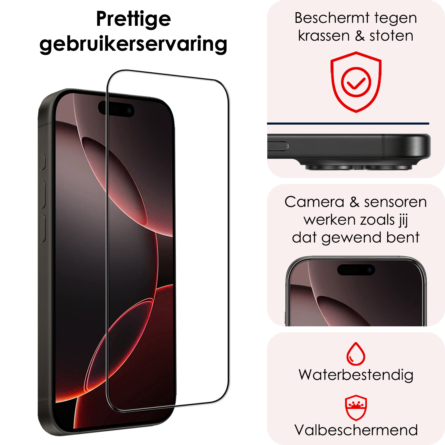 NoXx Screenprotector Geschikt voor iPhone 16 Pro Screenprotector Tempered Glass Gehard Glas Full Cover - 3x
