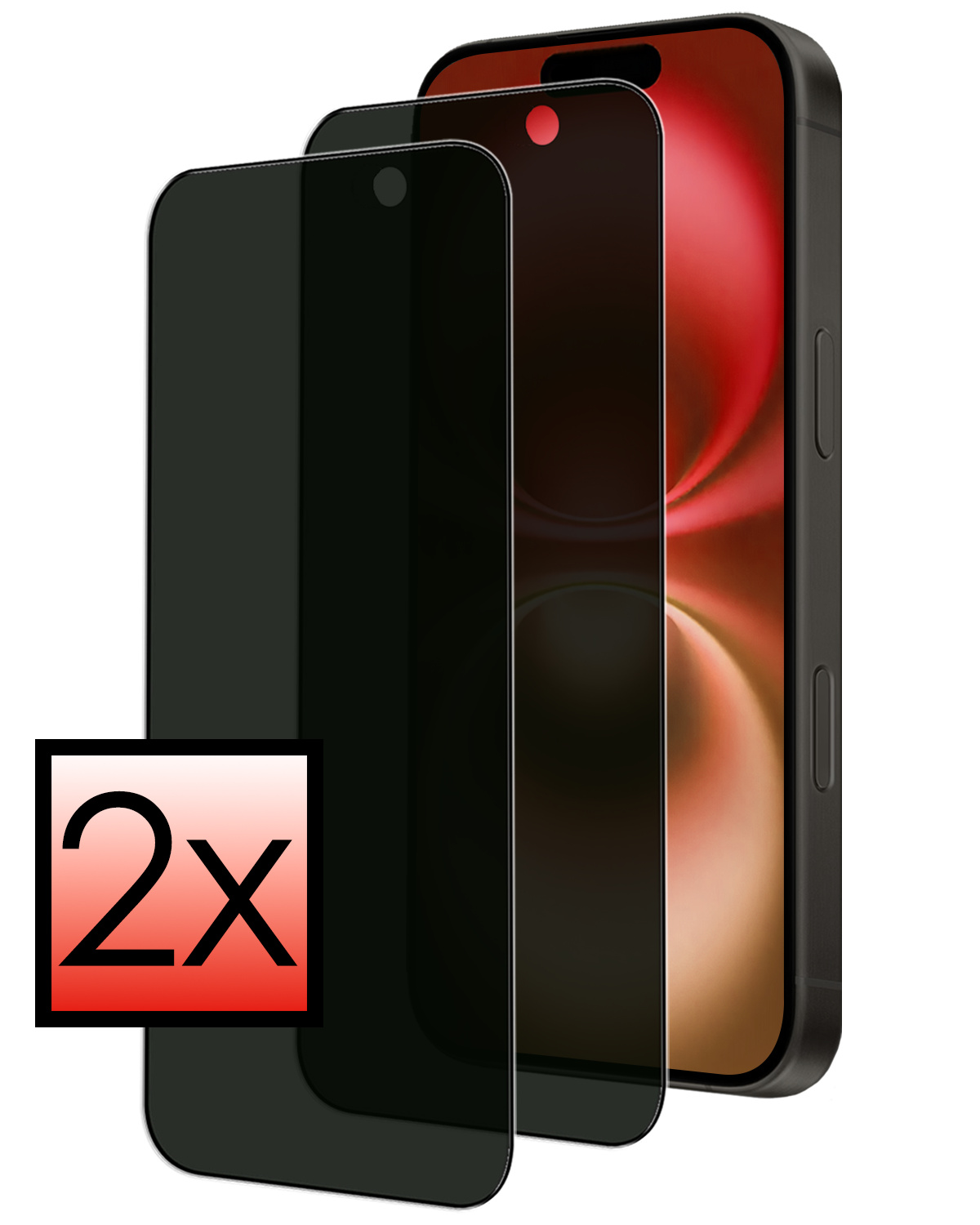 NoXx Screenprotector Geschikt voor iPhone 16 Screenprotector Privacy Tempered Glass Gehard Glas Display Cover - 2x