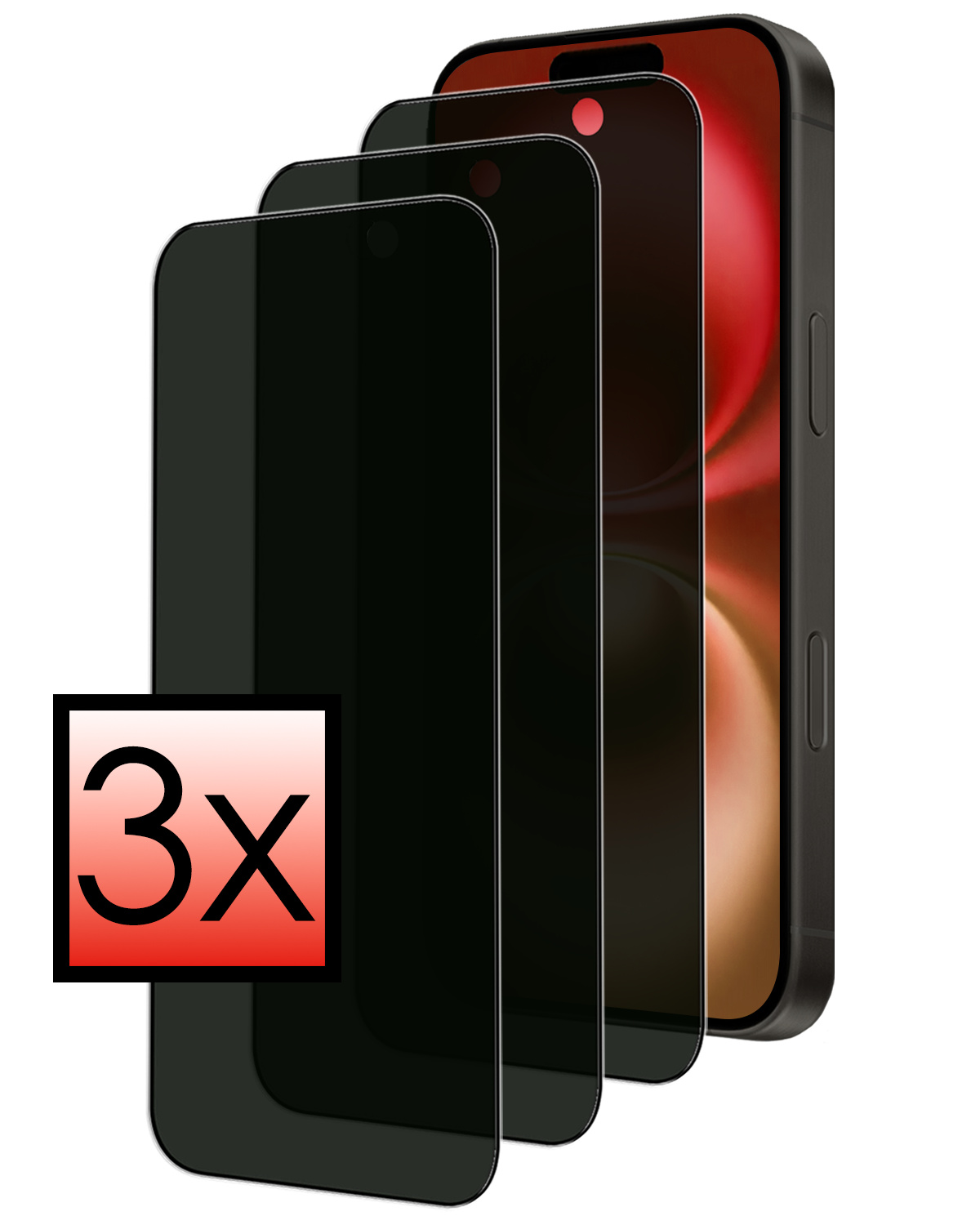 NoXx Screenprotector Geschikt voor iPhone 16 Screenprotector Privacy Tempered Glass Gehard Glas Display Cover - 3x