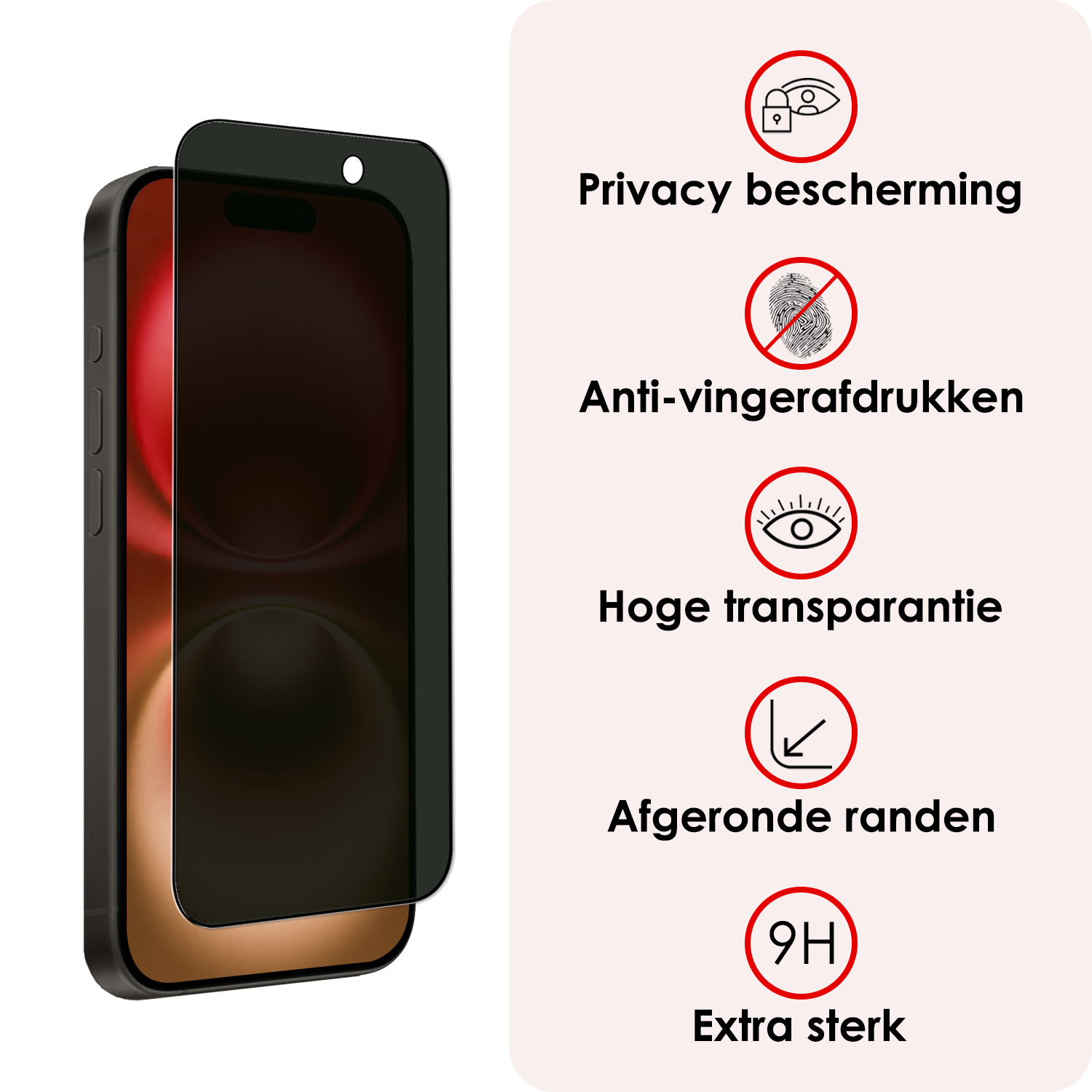 NoXx Screenprotector Geschikt voor iPhone 16 Plus Screenprotector Privacy Tempered Glass Gehard Glas Display Cover