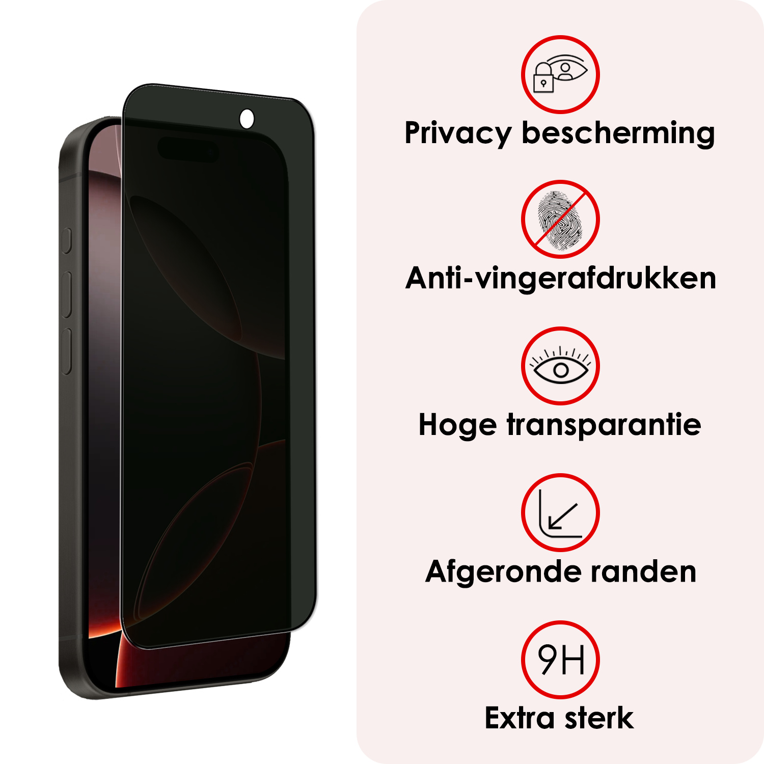 NoXx Screenprotector Geschikt voor iPhone 16 Pro Screenprotector Privacy Tempered Glass Gehard Glas Display Cover