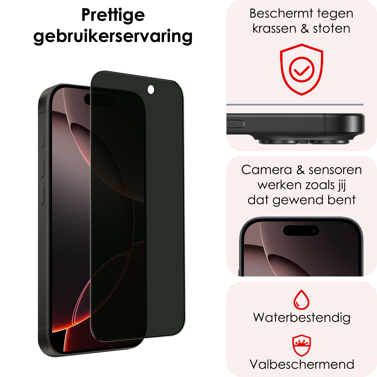 NoXx Screenprotector Geschikt voor iPhone 16 Pro Max Screenprotector Privacy Tempered Glass Gehard Glas Display Cover - 2x